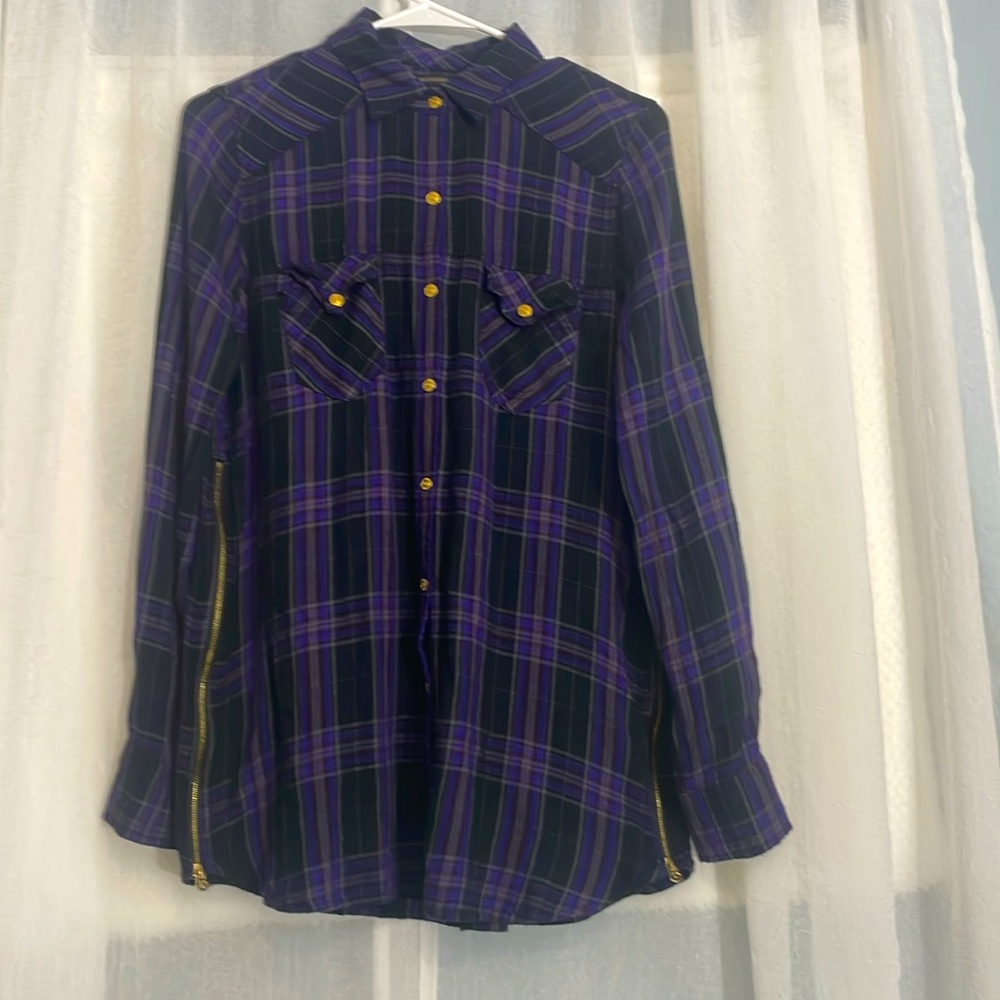True Religion Snap Georgia Flannel Shirt Golden Hardware plaid Women's M